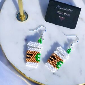 Handmade coffee cups seed bead earrings